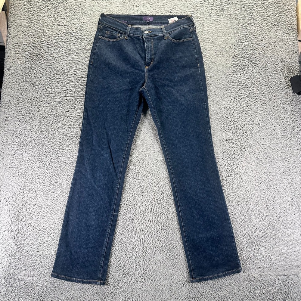 Vintage NYDJ Jeans Womens 12 Blue Cotton Denim Straight Leg Workwear Stretch USA